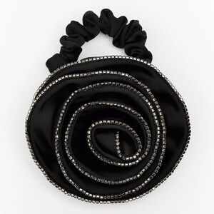 Zara Black Rose Scrunchie with Silver Rhinestone Trim